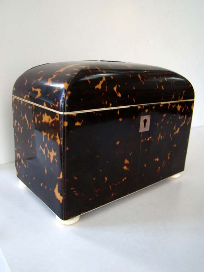 SPECIAL BUYING OPPORTUNITY!! An English Regency period Silver Mounted Tortoiseshell Double Tea Caddy Box circa 1820 signed by the maker "Thomas Lund, 56 & 57 Cornhill, London."